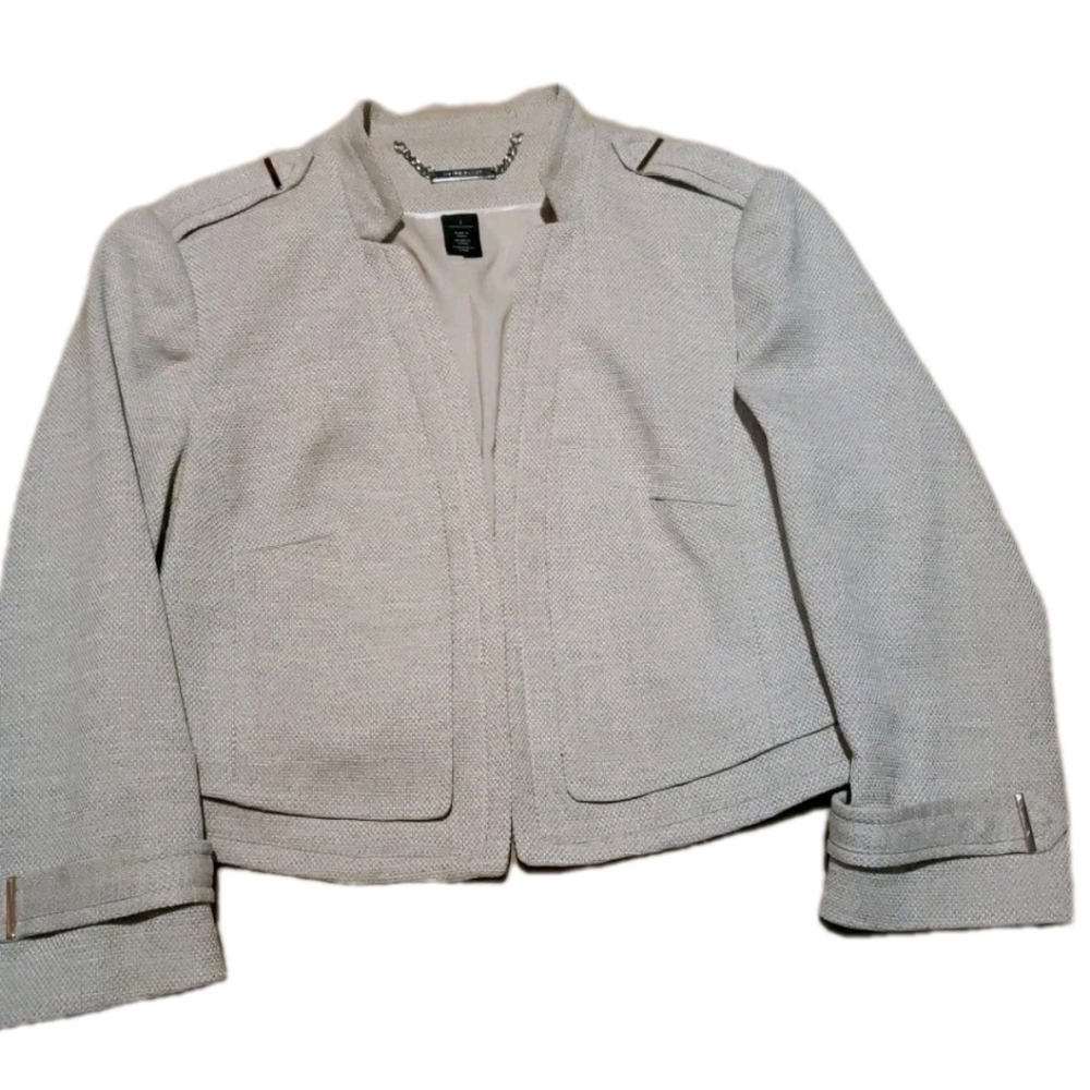 White House Black Market  Open Wicker Tweed Cropped 3/4SleeveJacketBlazer Size 2
